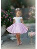 Cap Sleeves Beaded Ivory And Pink Satin Cute Flower Girl Dress